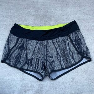 lululemon athletica Black Patterned Shorts with Lime Inner Waistband